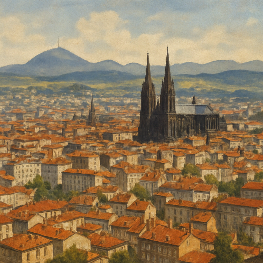 Vue panoramique de Clermont-Ferrand avec la chaîne des Puys en arrière-plan