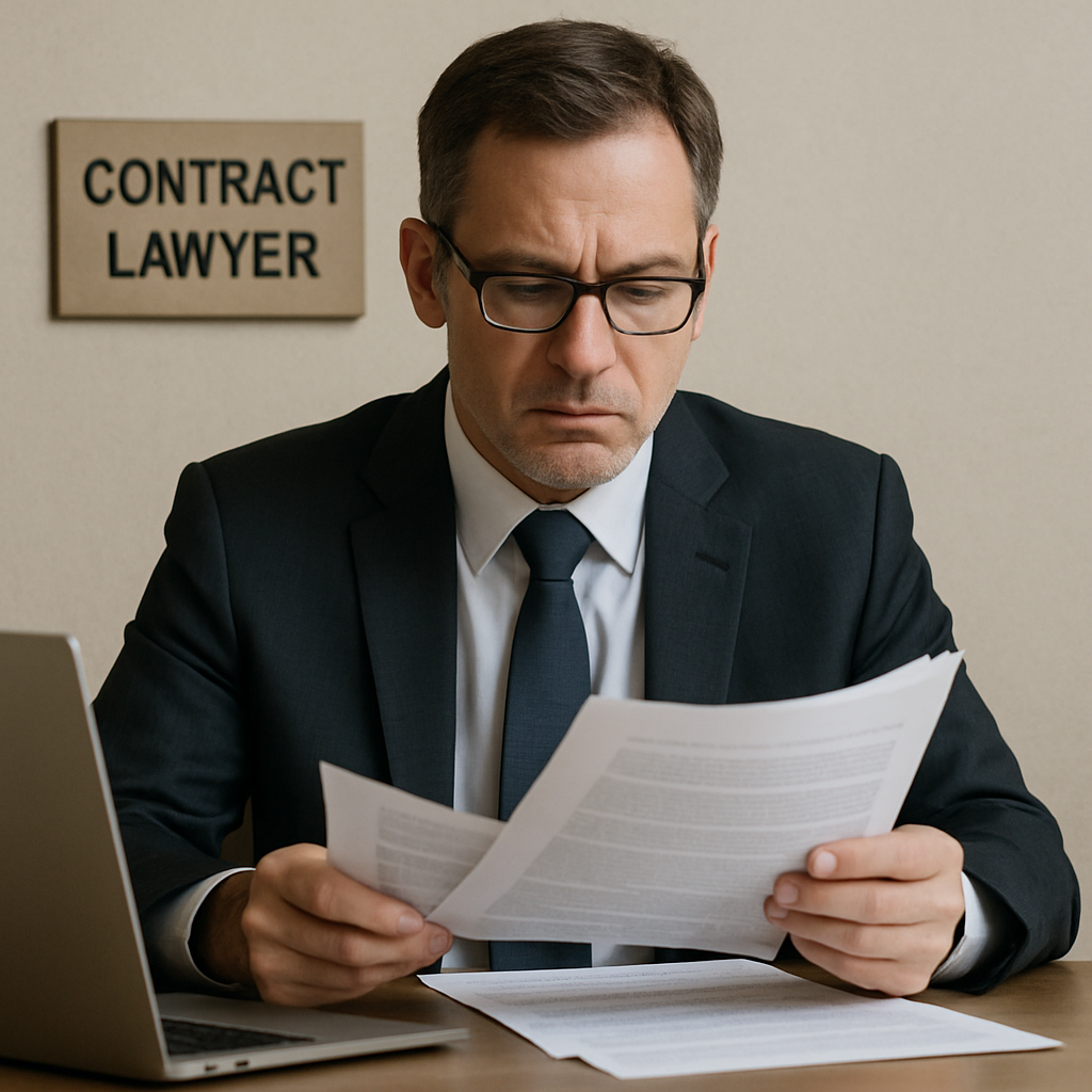 Contract lawyer reviewing documents