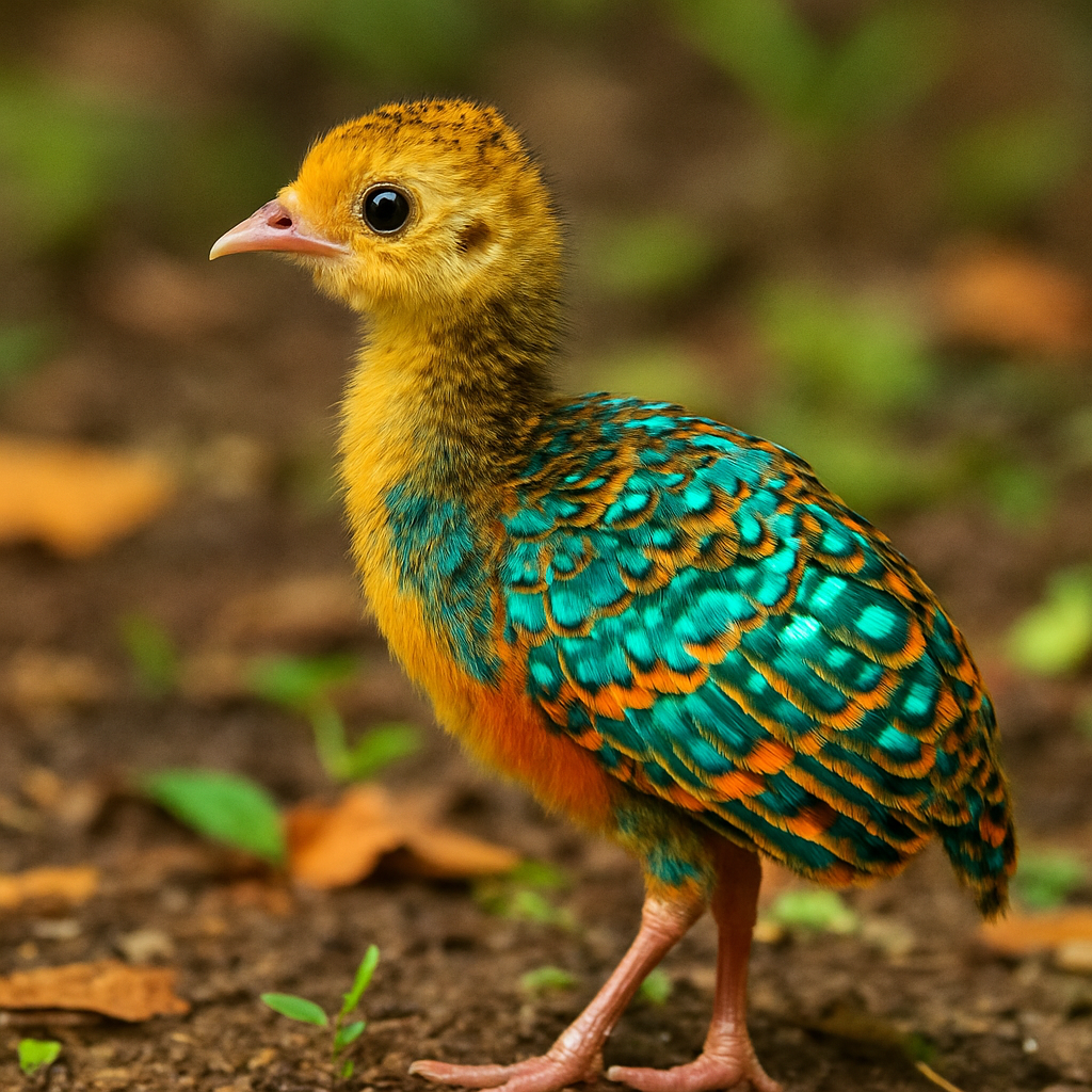 A vibrant ocellated turkey chick in a natural setting