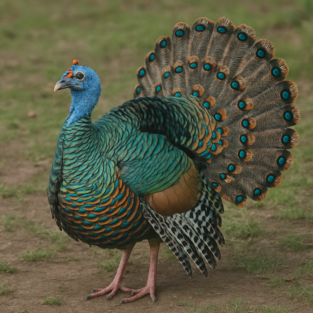 An ocellated turkey displaying its unique plumage
