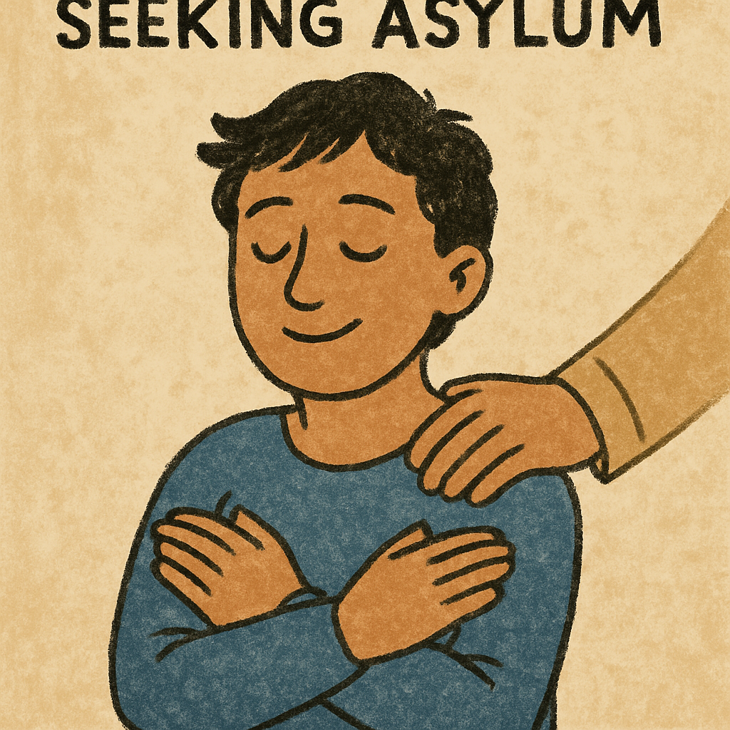 Illustration of a person seeking asylum, feeling safe
