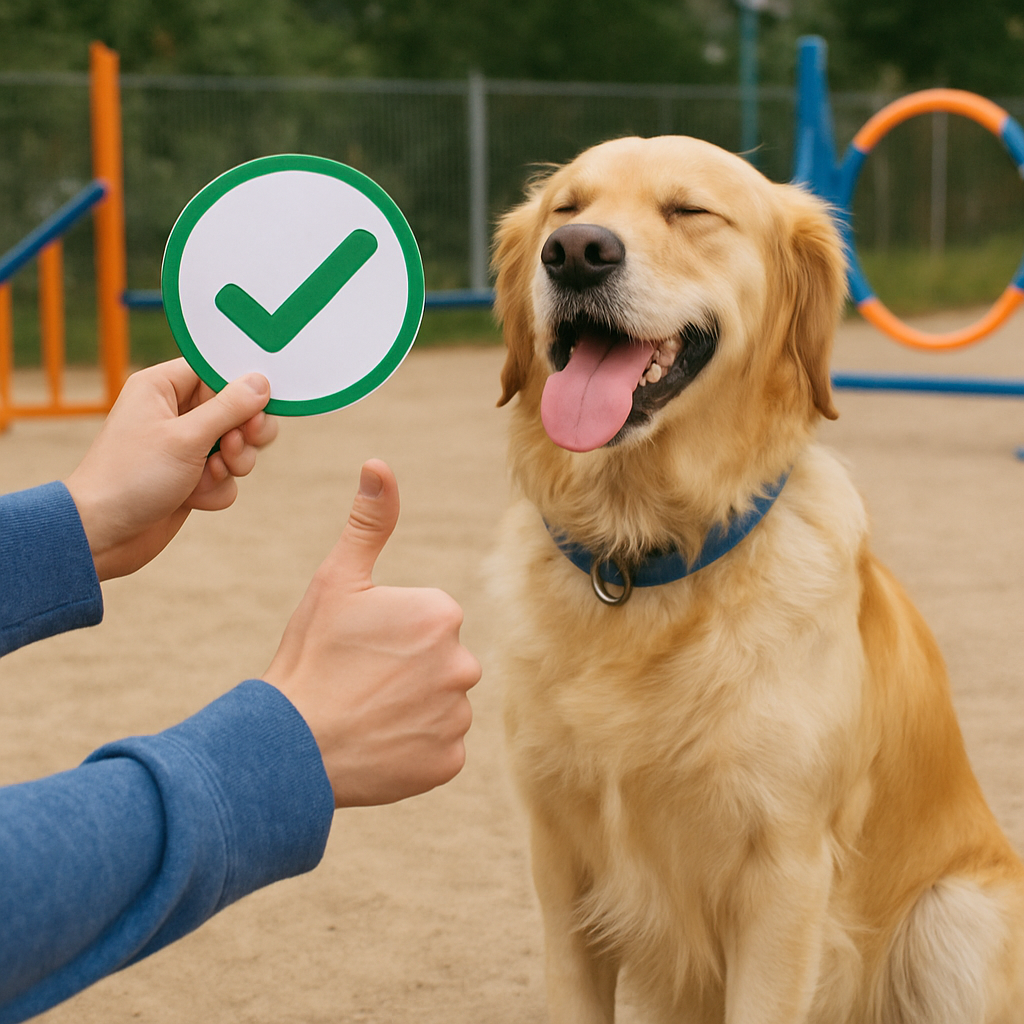 A happy dog successfully completing a training session