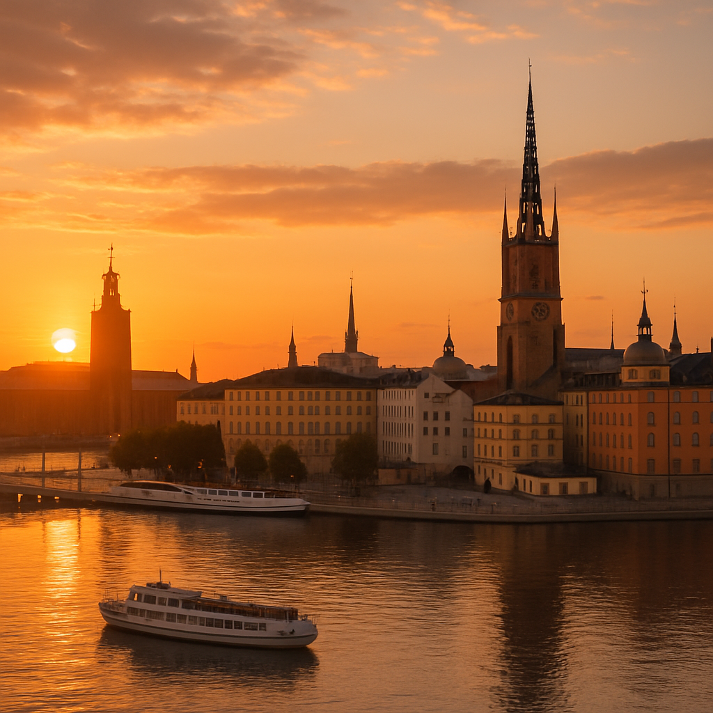 Stockholm cityscape at sunset