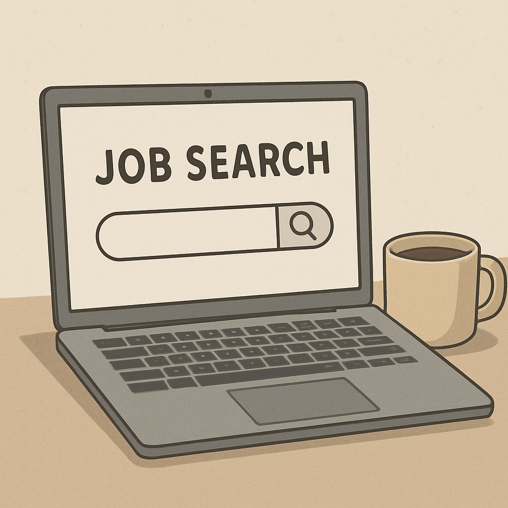 Job search concept with a computer and coffee cup