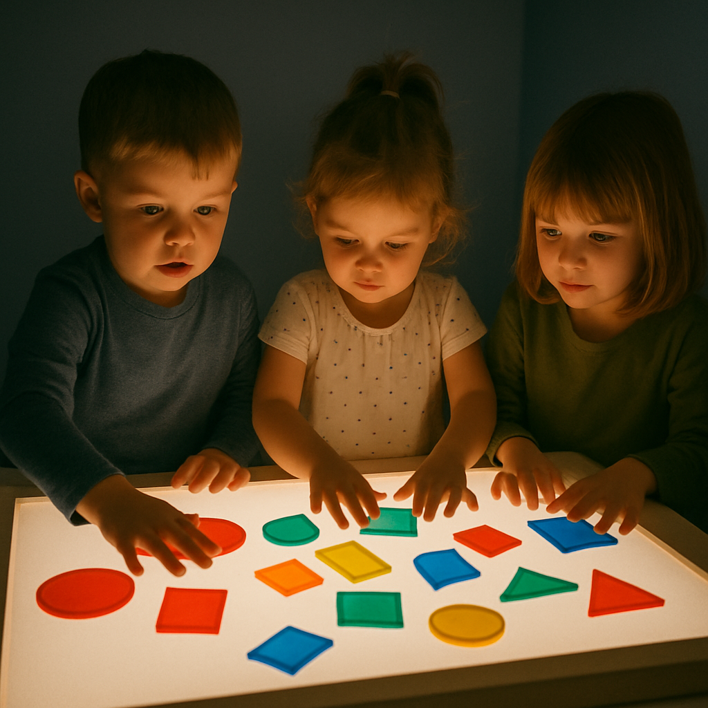 Children exploring light table