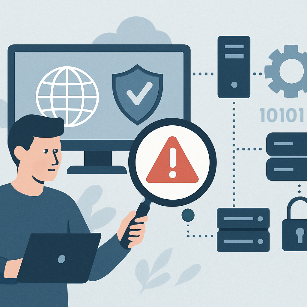 An illustration showing a network being tested for vulnerabilities