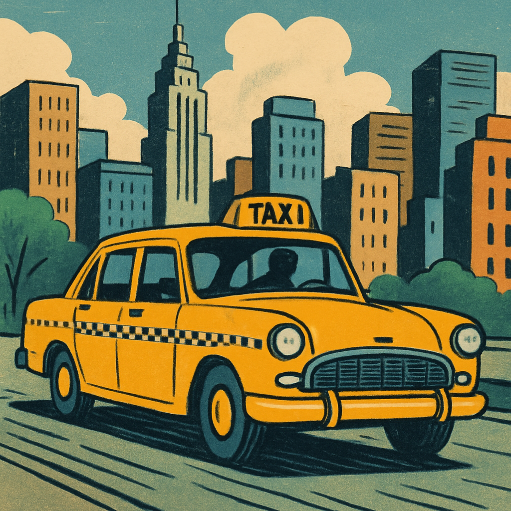 Taxi service driving through a city