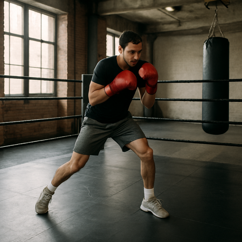 Boxer practicing footwork in the gym