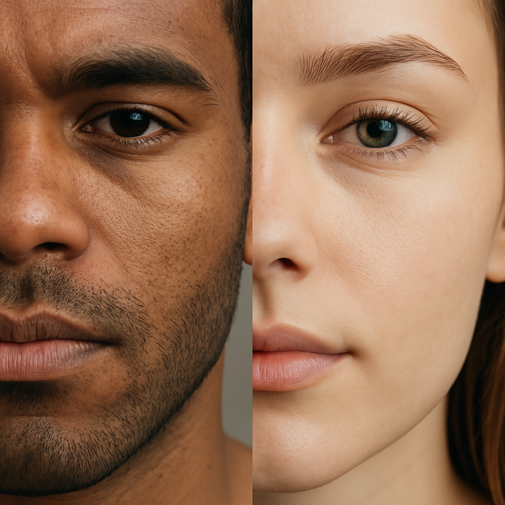 Comparación de piel masculina y femenina