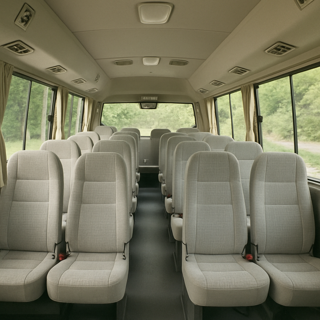 Coaster bus interior features