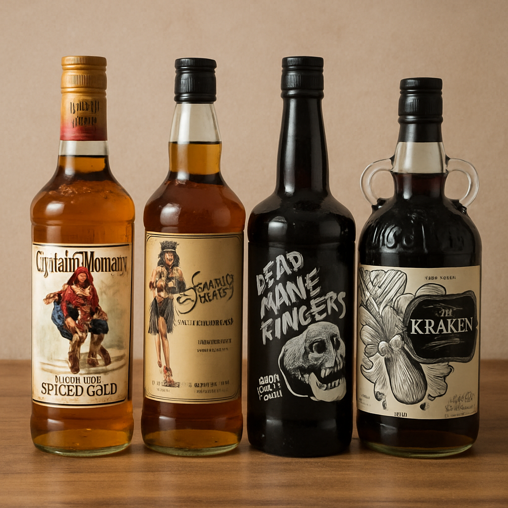 Selection of spiced rum bottles