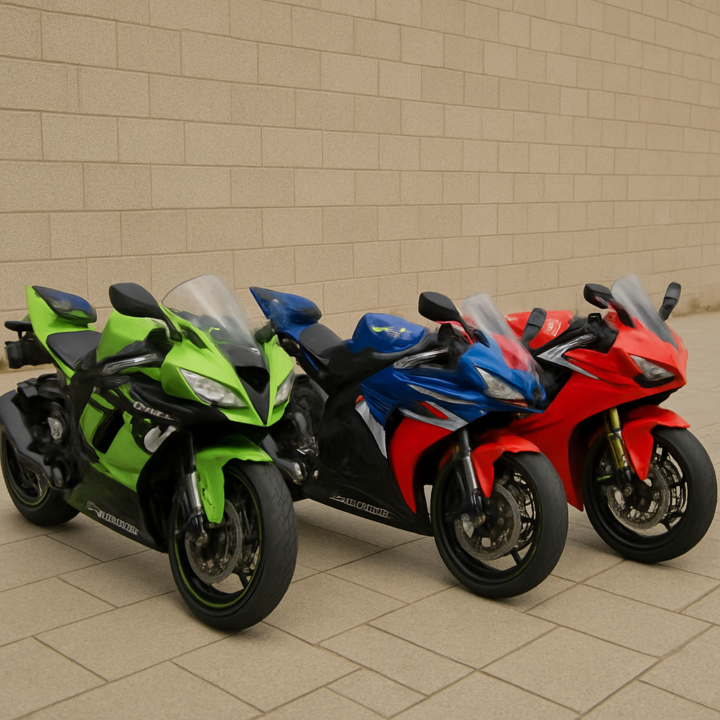 Super bikes parked on display