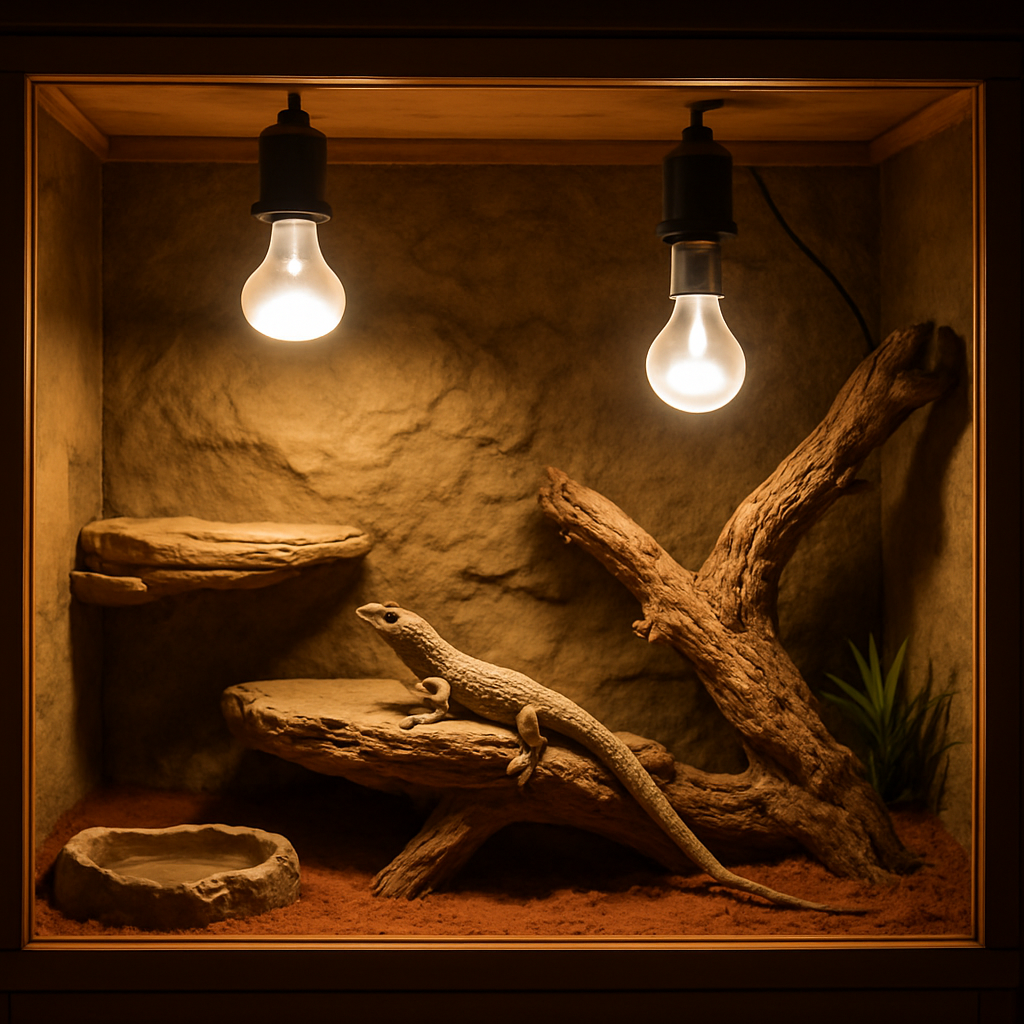A Well-Lit Reptile Enclosure with Mercury Vapor Bulbs