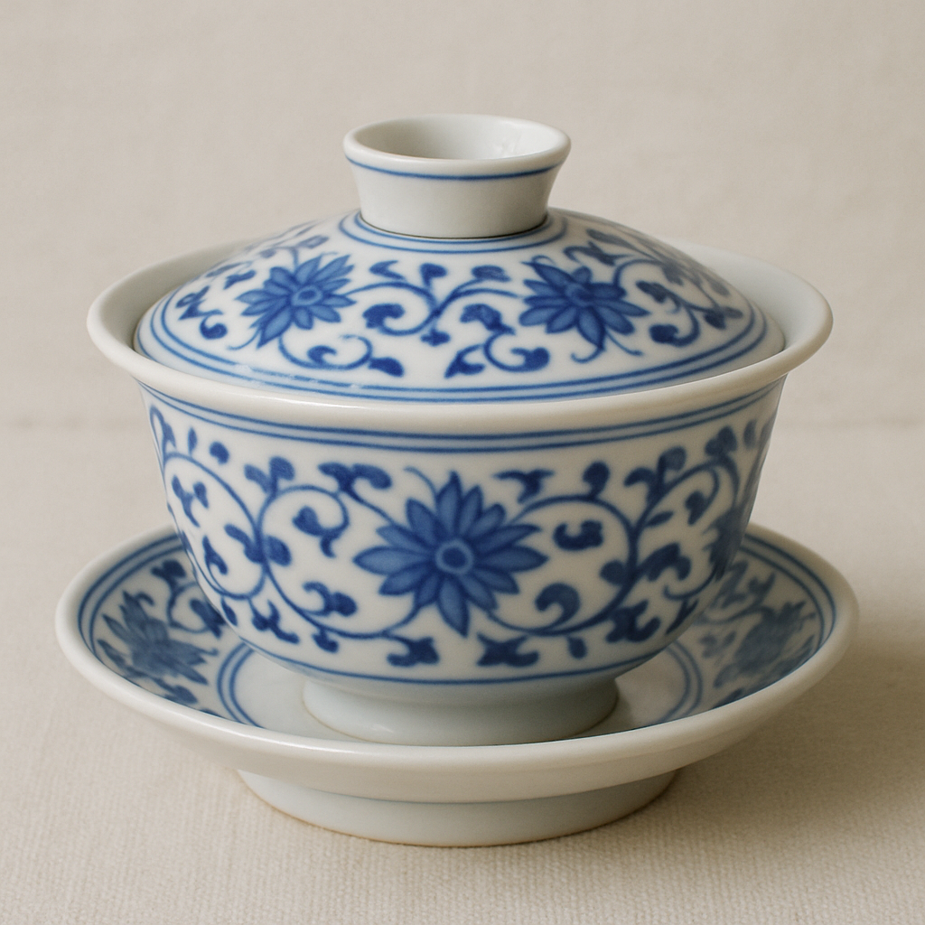Porcelain Gaiwan with Blue Patterns