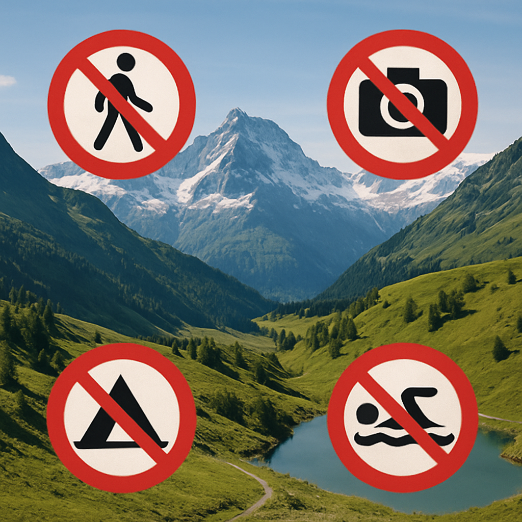 Swiss Alps landscape with permit symbols