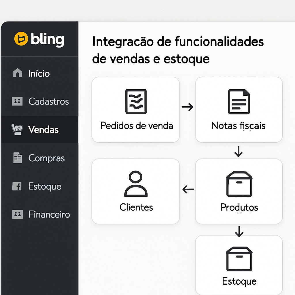 Interface do Bling mostrando a integração de funcionalidades de vendas e estoque
