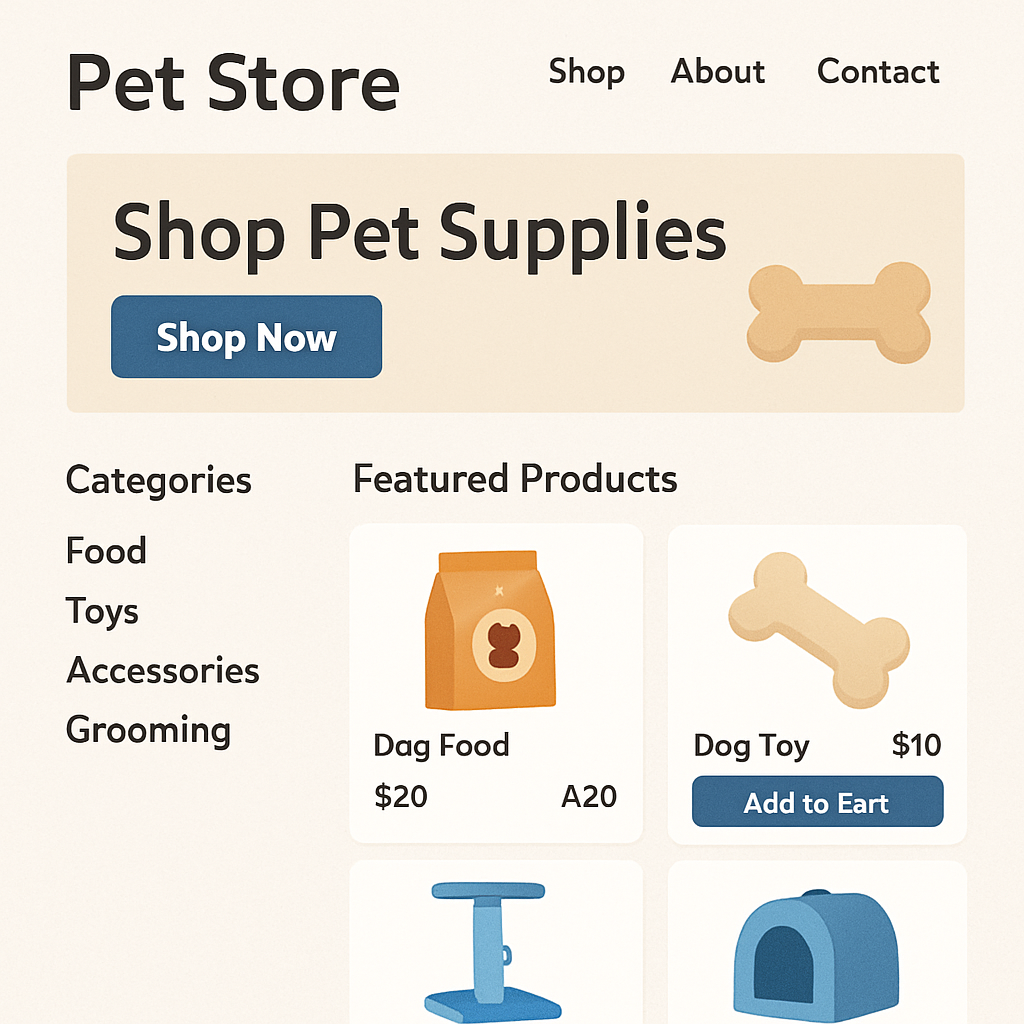 Online pet store interface