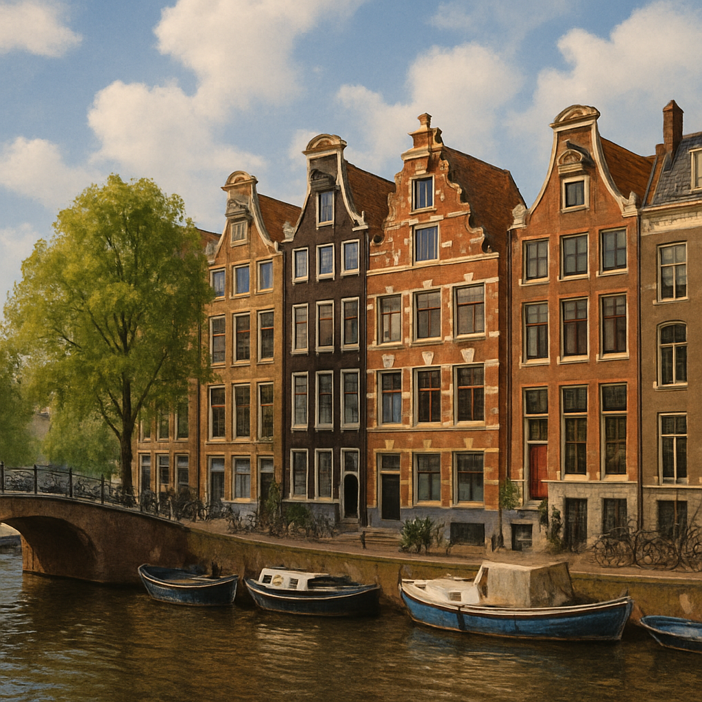 Amsterdam canals with traditional Dutch buildings