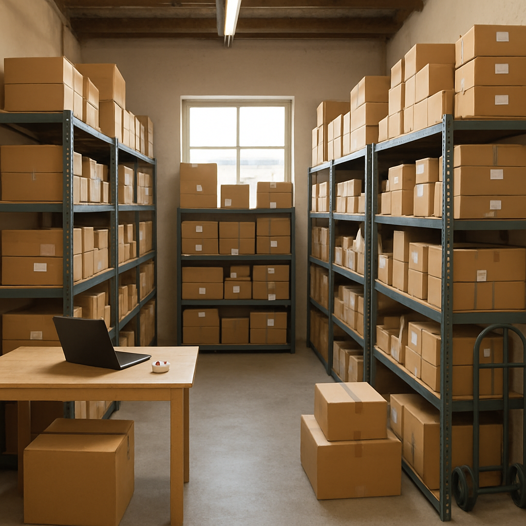 Small business warehouse with organized inventory