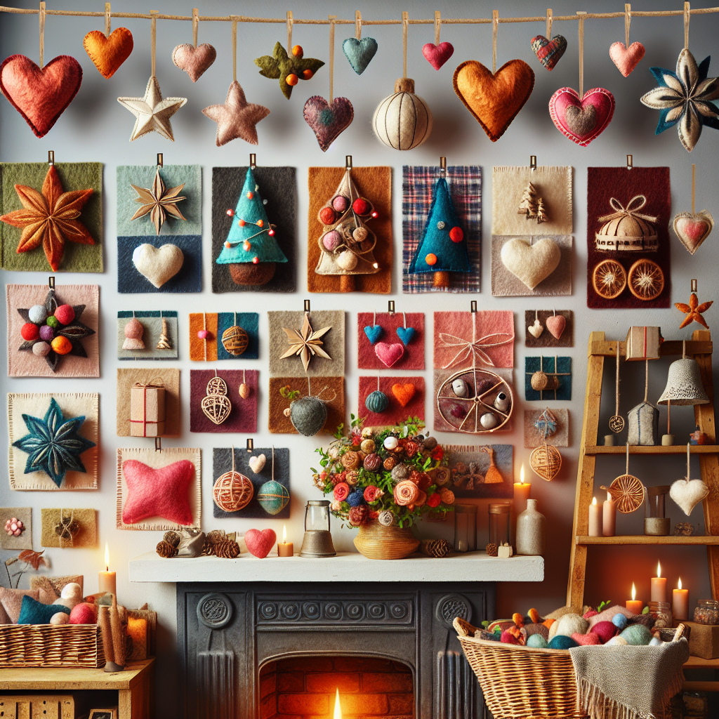 felt Christmas ornaments, felt ornaments: Santa, heart, Christmas three, star, bell, felted Christmas ball