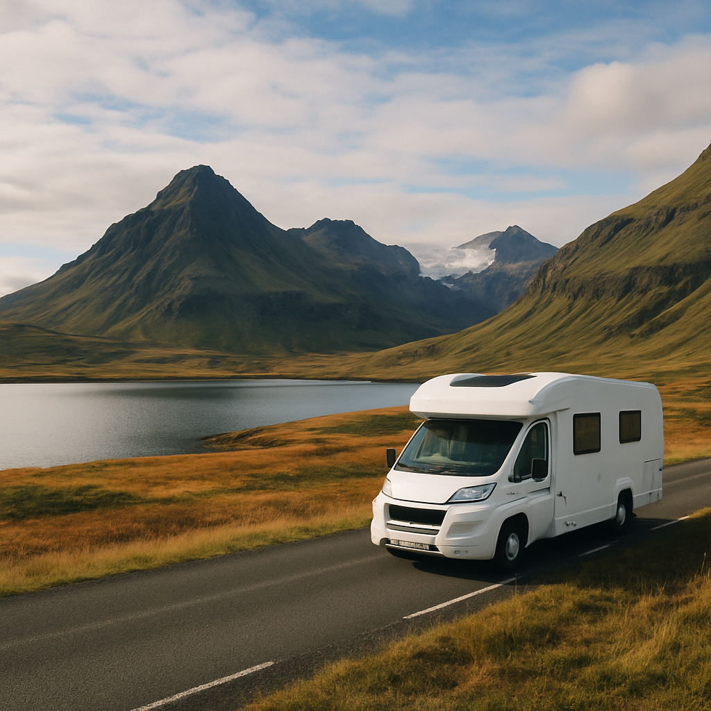 Scenic Iceland landscape with a campervan