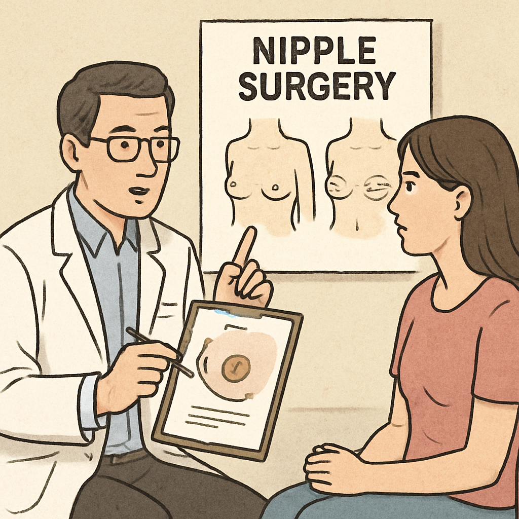 Doctor explaining nipple surgery procedure to patient