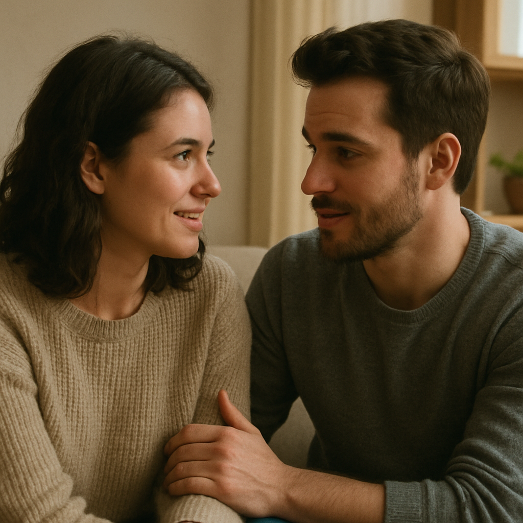 A couple sharing a heartfelt conversation