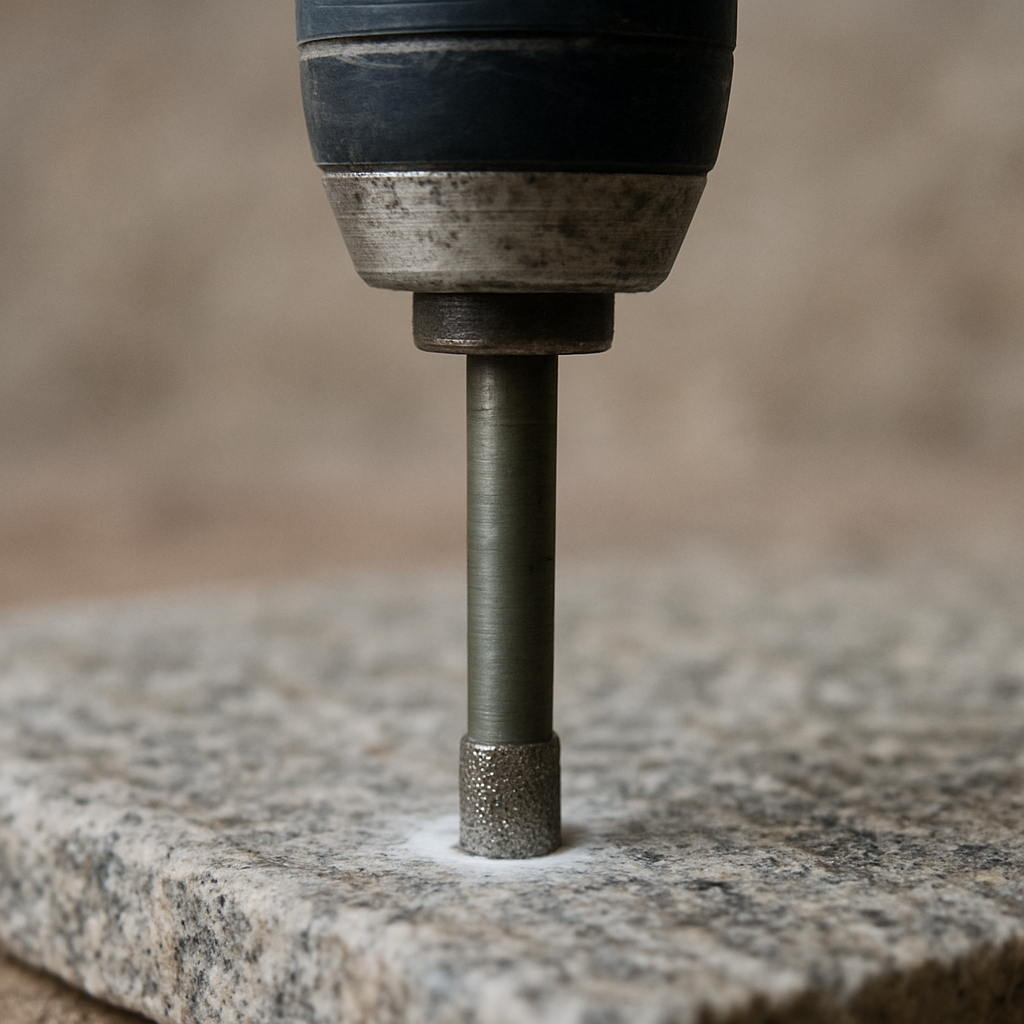 Drilling through stone with a diamond drill bit