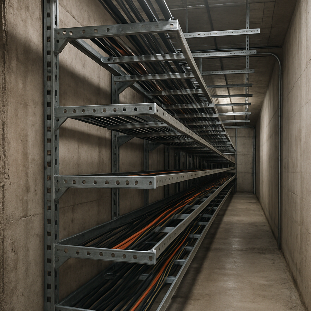Industrial setting with ladder cable trays