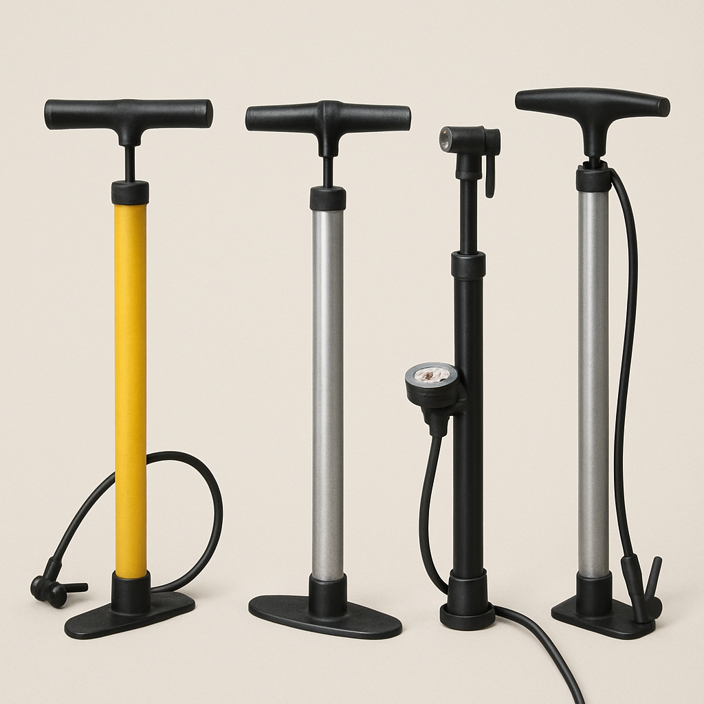 Various tire pumps on display