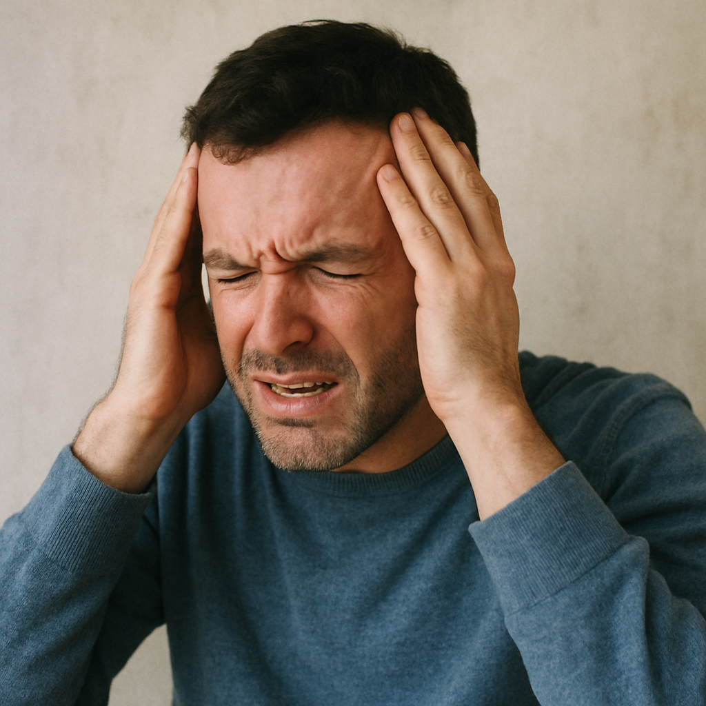Person holding head in pain