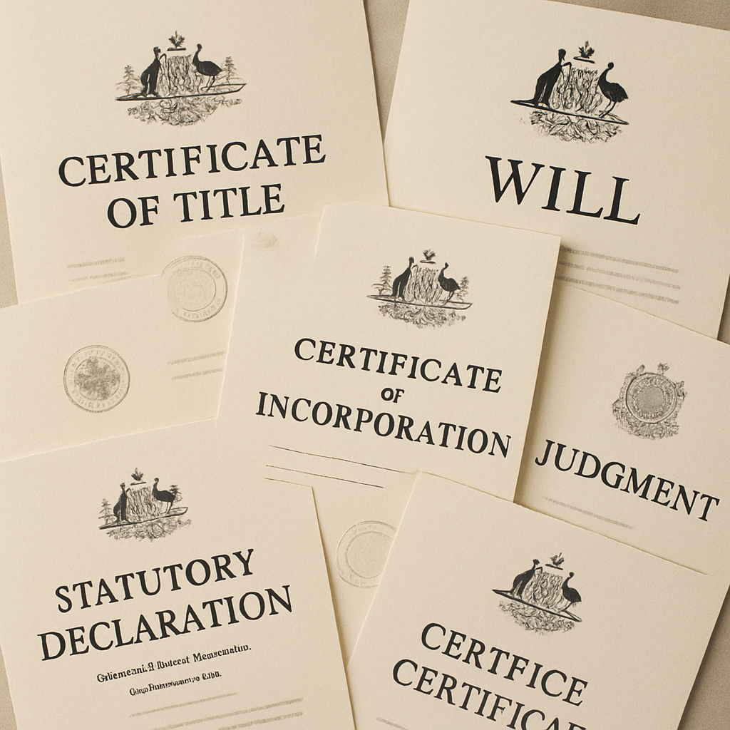 A collection of Australian legal certificates and documents