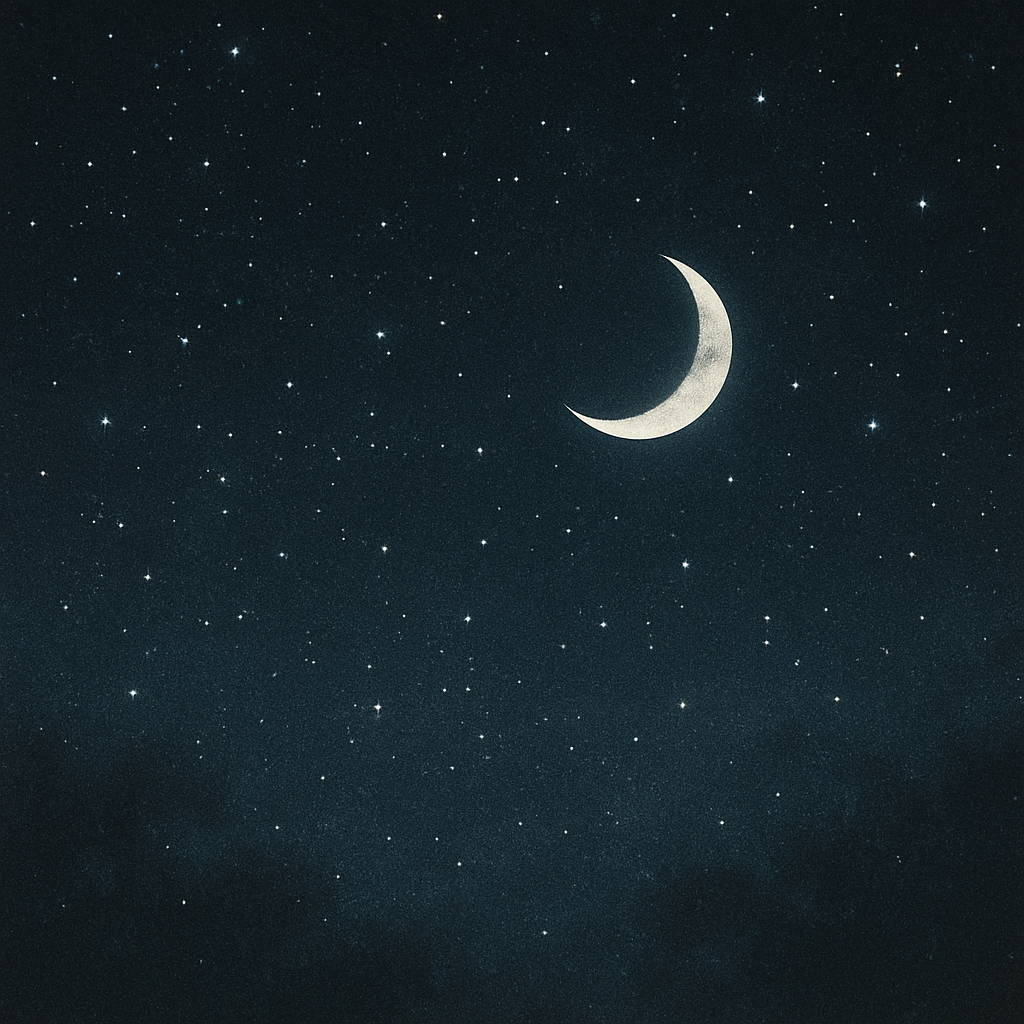 Night sky with stars and a crescent moon