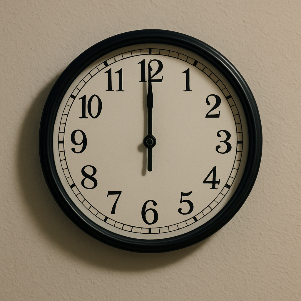 Clock showing midnight