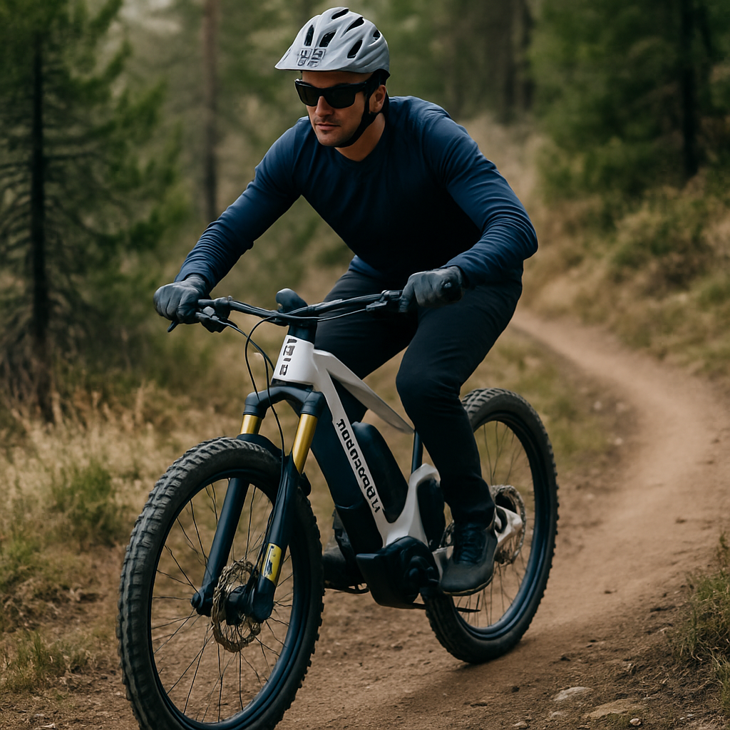 Utilisateur de VTT électrique Husqvarna sur un sentier