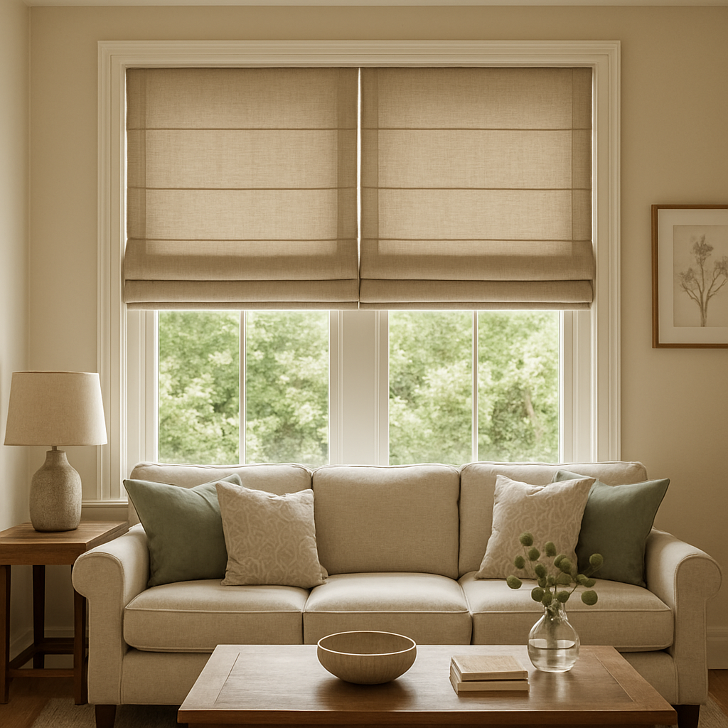 Example of Roman Shades in a Living Room
