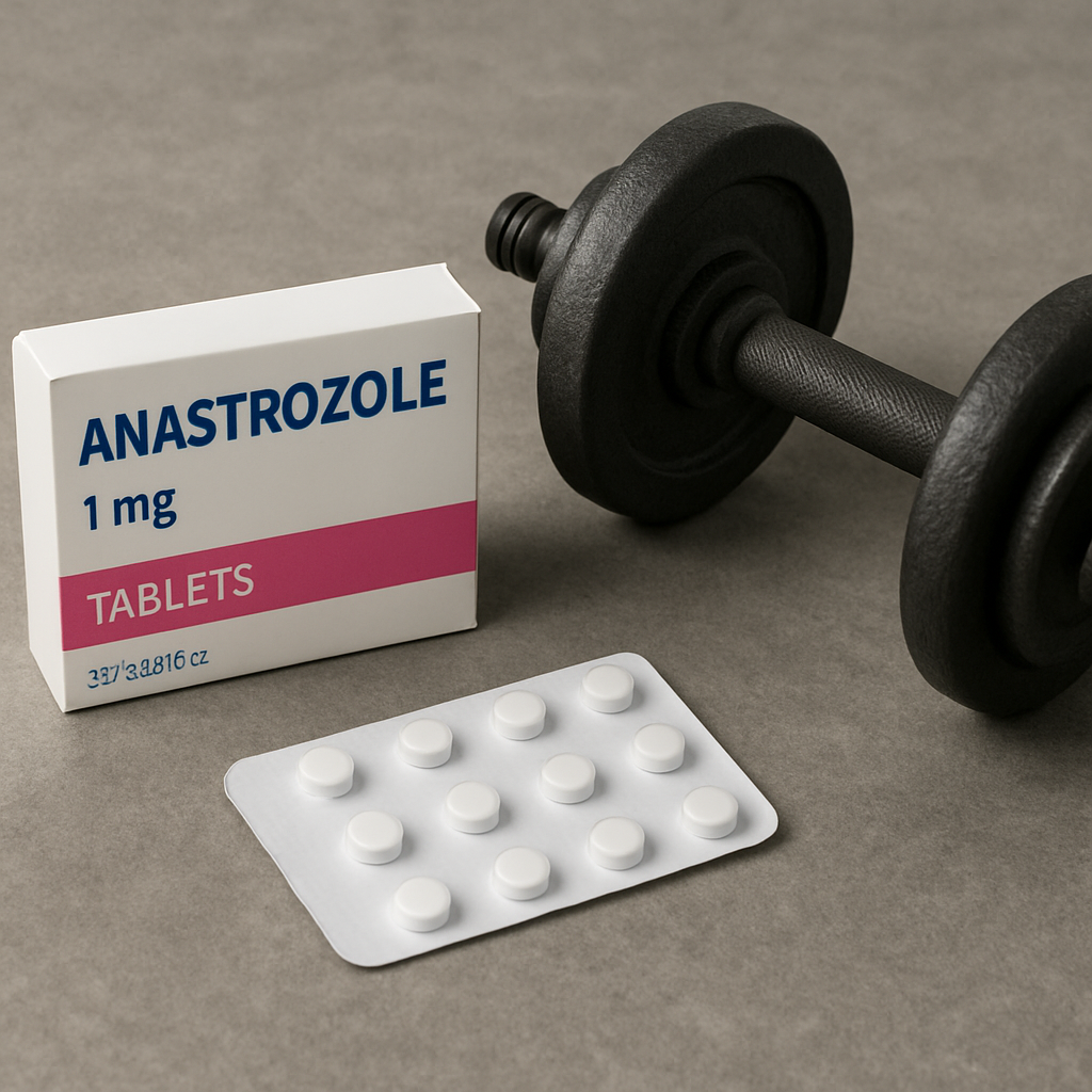 Anastrozole tablets and a dumbbell