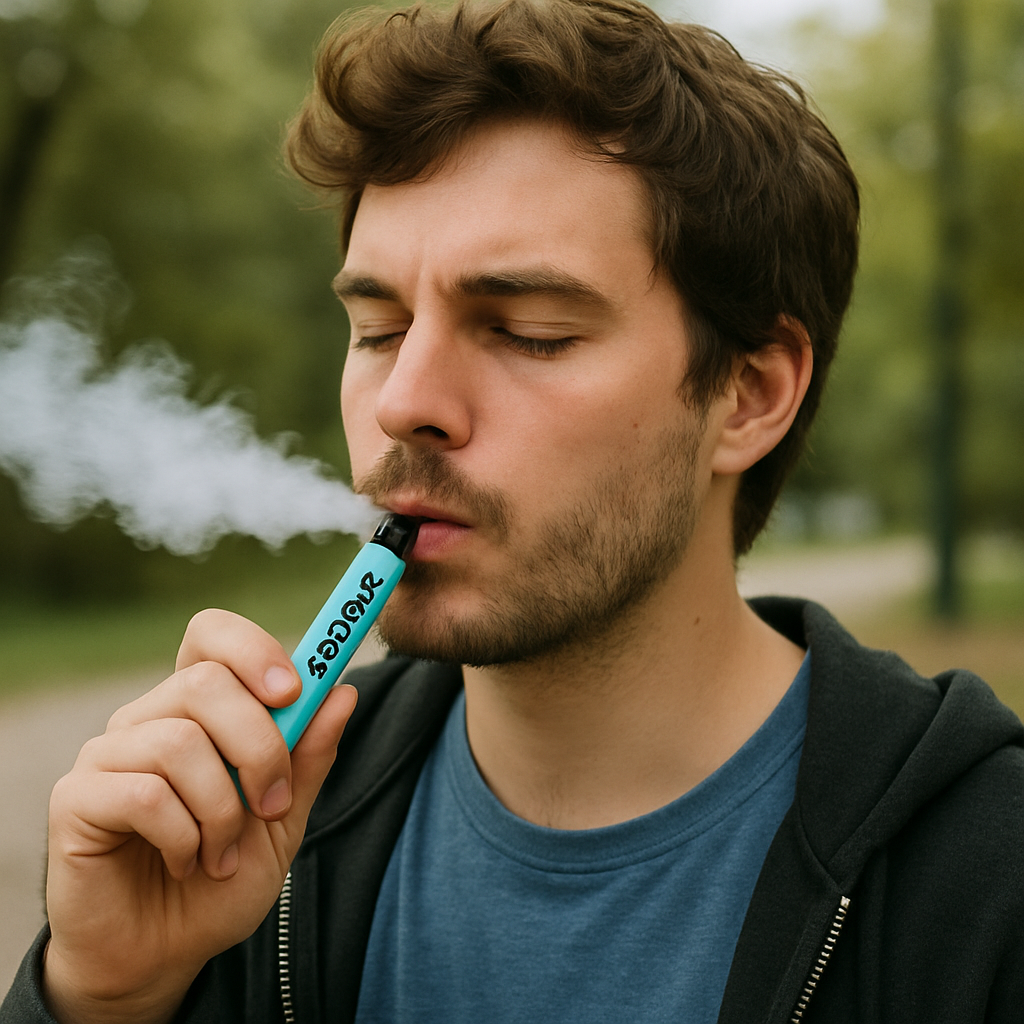 Young adult enjoying a Deuces Vape outdoors