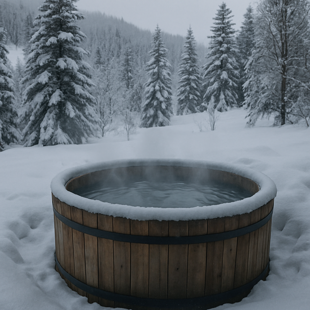 Outdoor hot tub in a snowy setting