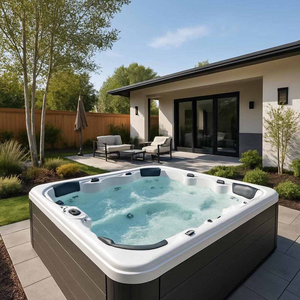 Modern Aspen spa in a backyard