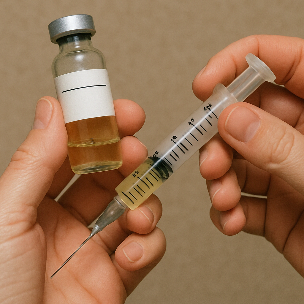 measuring medication in syringe