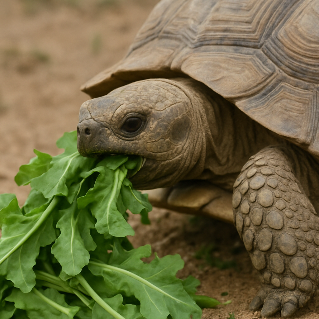 Turtle consuming leafy greens