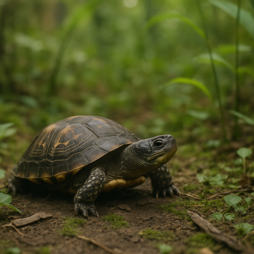 Turtle exploring a natural habitat
