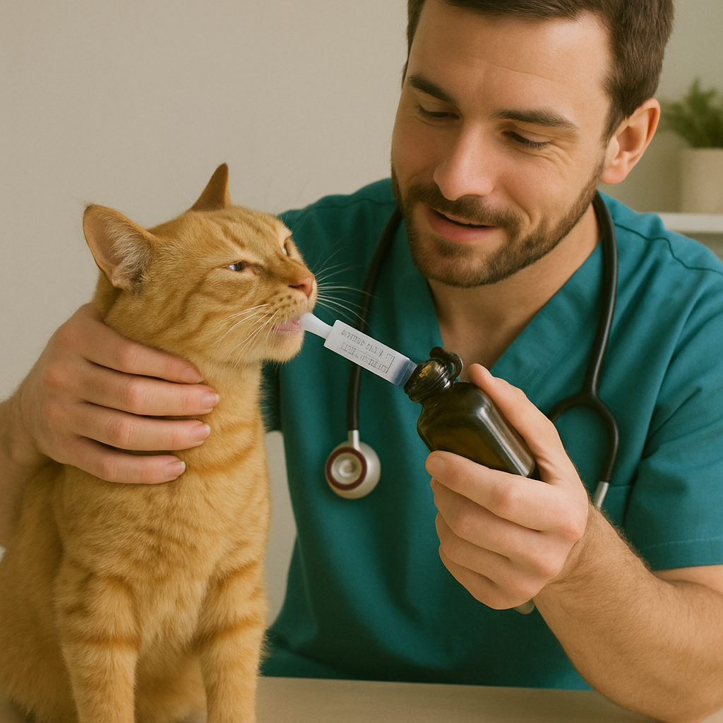 Vet administering medication to a pet