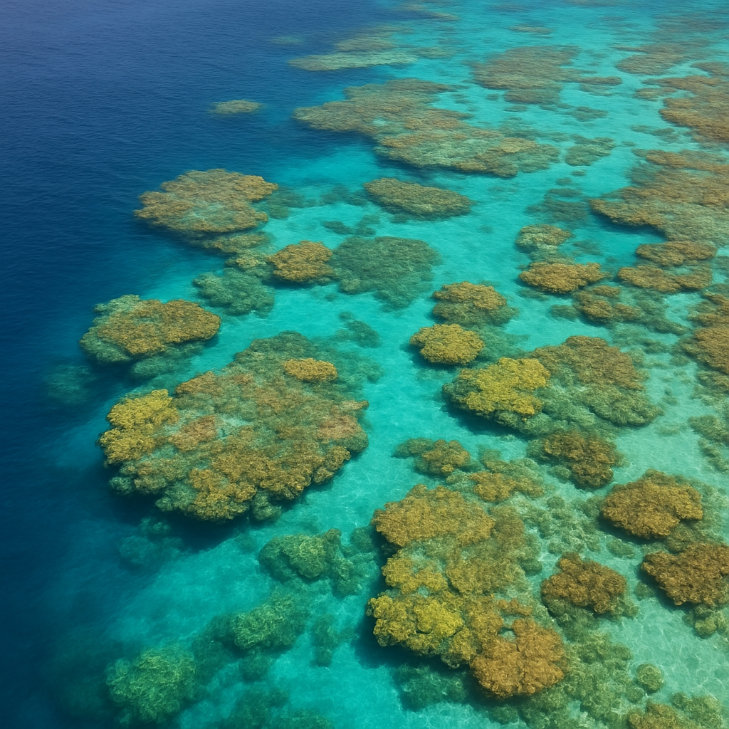 Aerial view of colorful coral reefs in the Red Sea near Hurghada