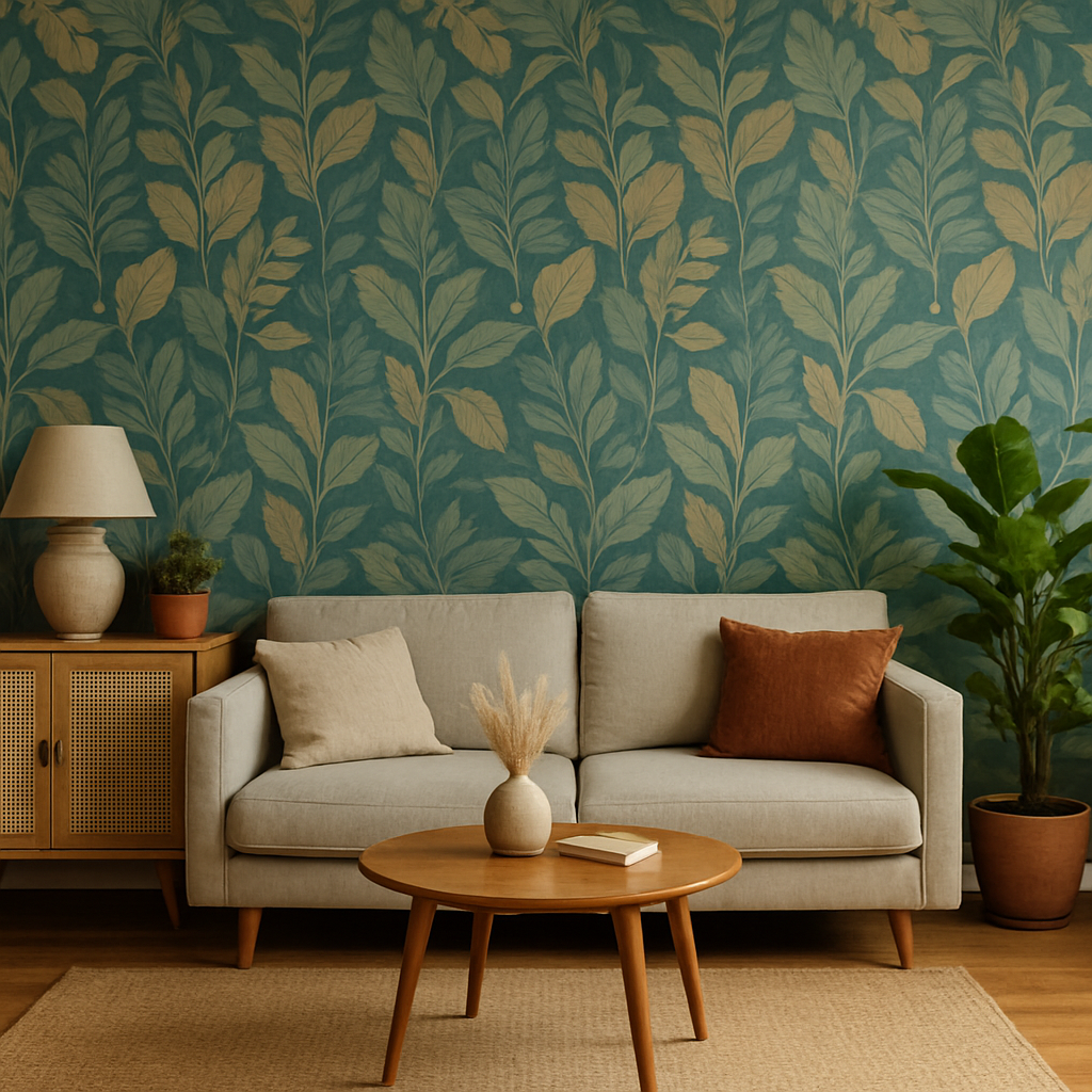 Living room with accent wallpaper