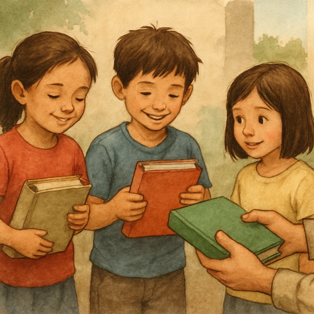 children receiving books