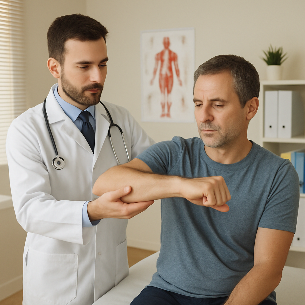 Omuz ağrısı tedavisi için doktor ofisinde yapılan egzersizler