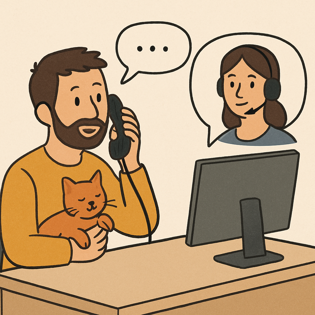Pet owner interacting with customer service