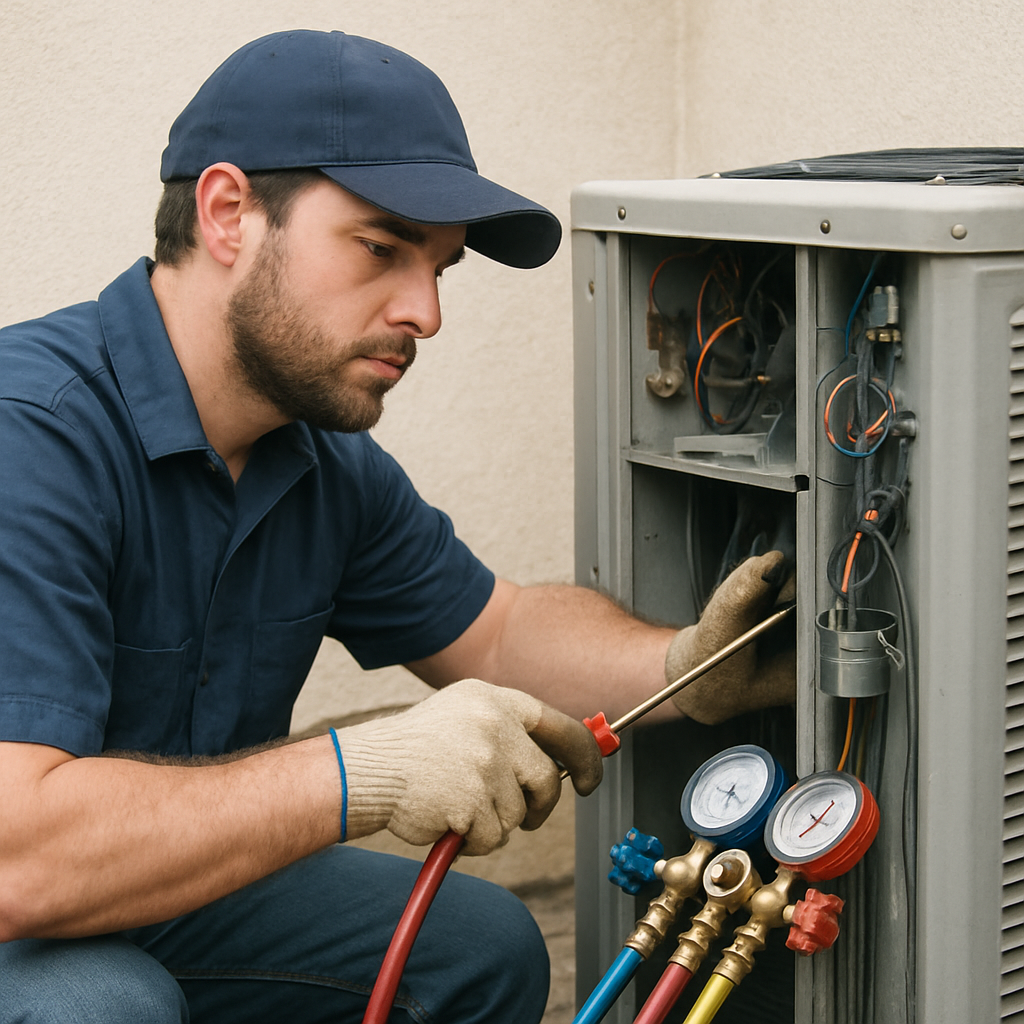 Ac technician working on a unit